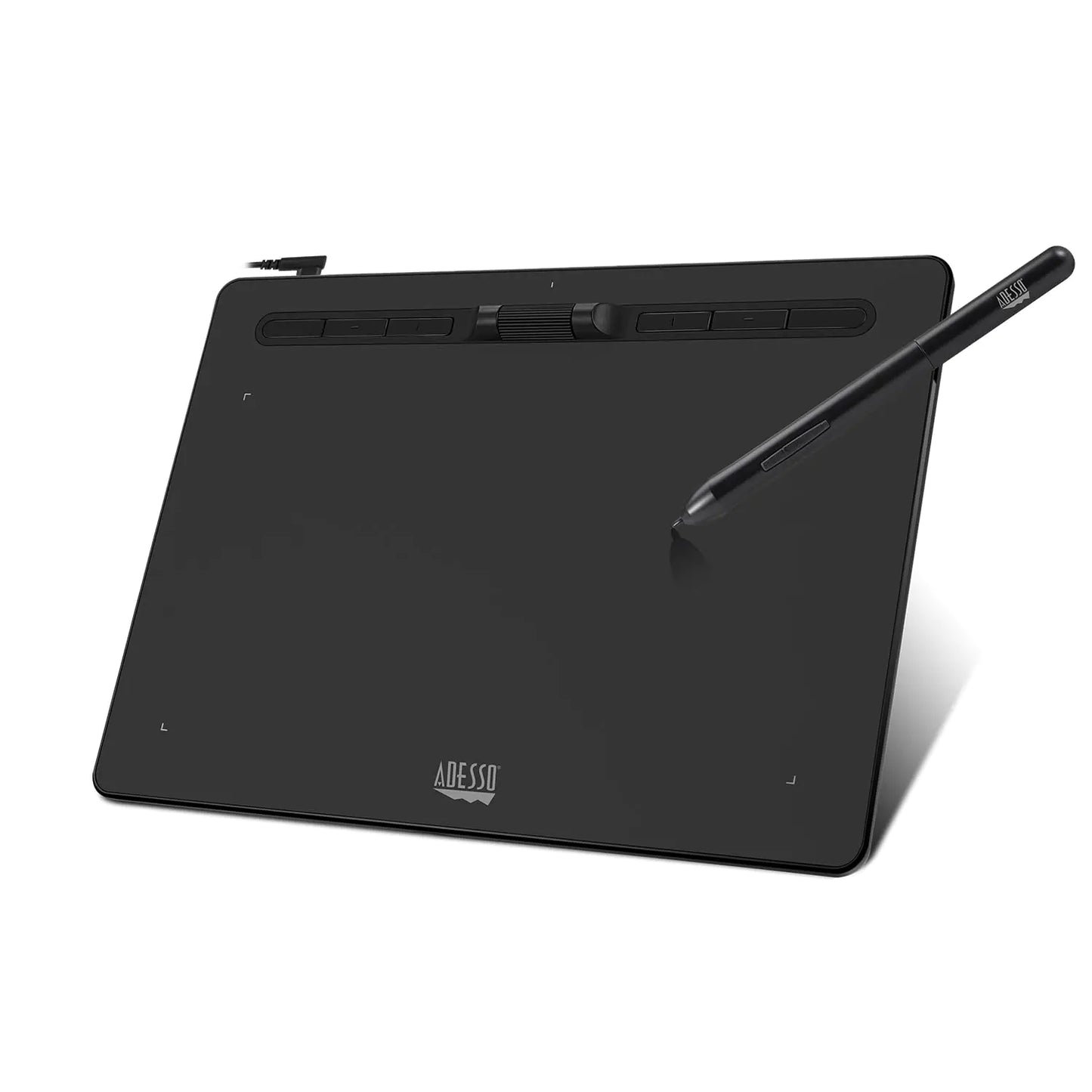 Adesso Large Graphics Drawing Tablet Pad 10 x 6 Inch 8192 Levels Battery-Free Pen 6 Customizable Keys with Scroll Wheels Compatible with PC/Mac/Android OS for Painting Design & Online Teaching
