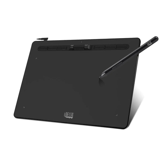 Adesso Large Graphics Drawing Tablet Pad 10 x 6 Inch 8192 Levels Battery-Free Pen 6 Customizable Keys with Scroll Wheels Compatible with PC/Mac/Android OS for Painting Design & Online Teaching